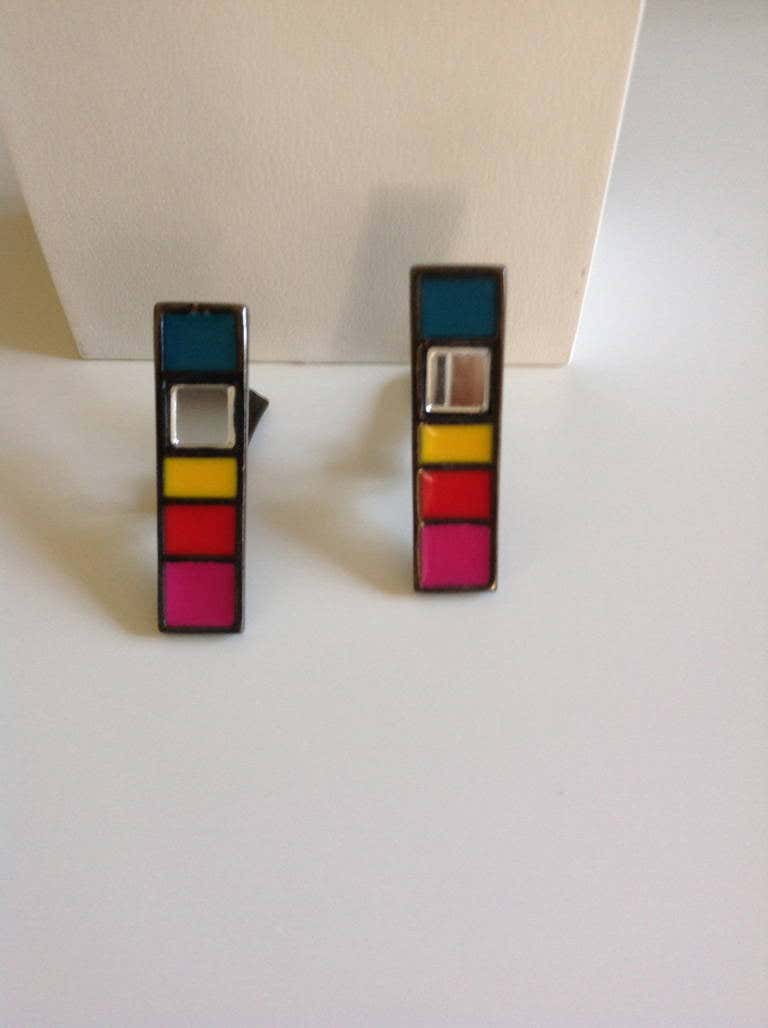 Vintage YSL Mondrian Color Block Earrings Yves Saint Laurent