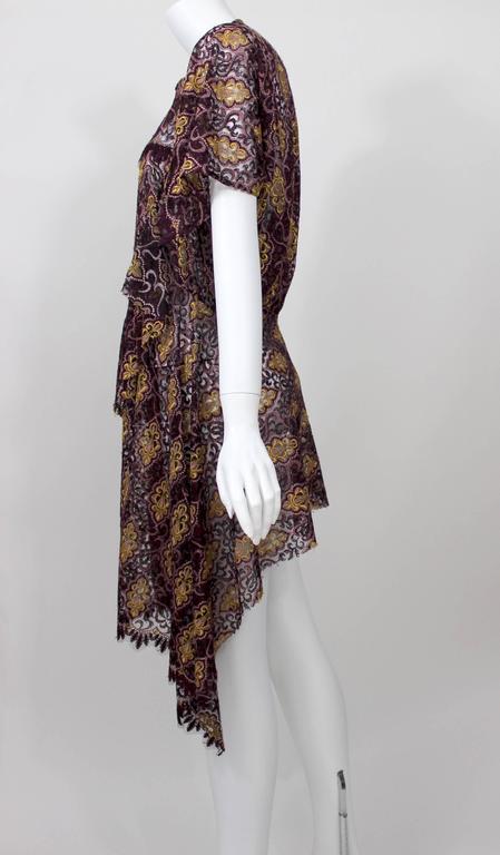 Junya Watanabe Comme des Garçons Burgundy Purple Gold Lace Kimono Sleeve Dress
