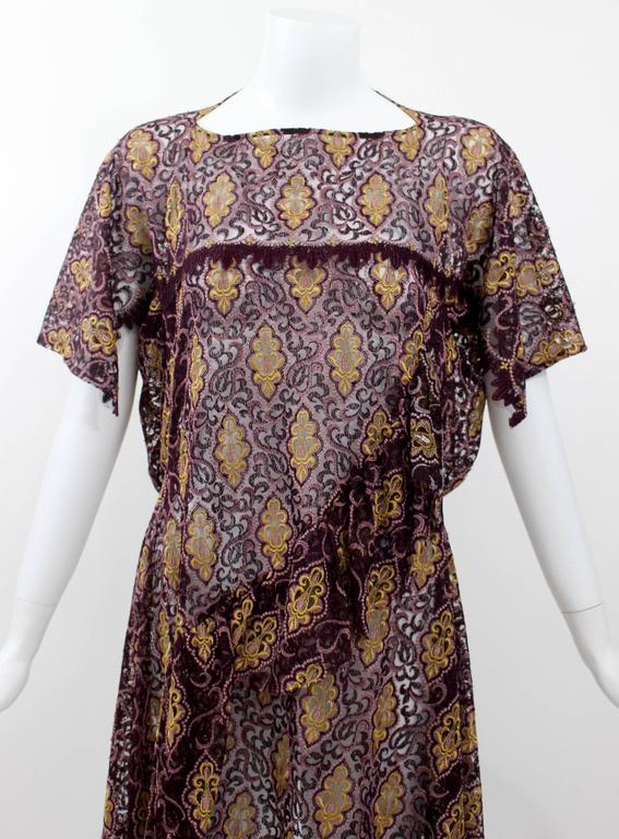 Junya Watanabe Comme des Garçons Burgundy Purple Gold Lace Kimono Sleeve Dress