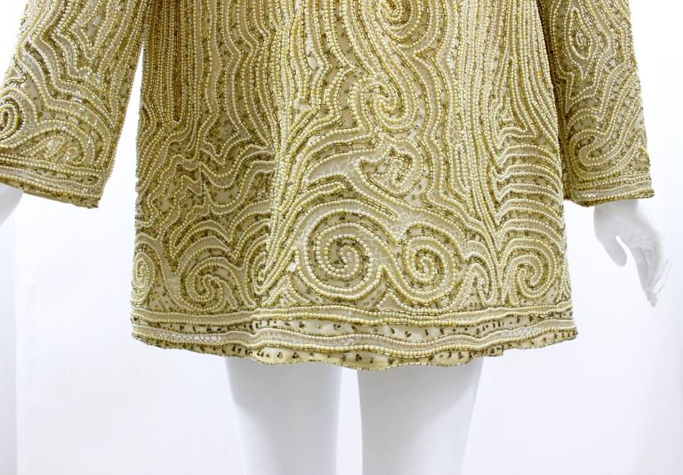 1970s Halston Hand Embroidered Beads & Golden Pearl Silk Organza Jacket