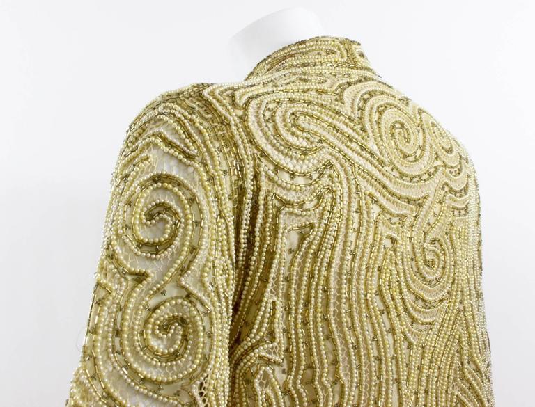 1970s Halston Hand Embroidered Beads & Golden Pearl Silk Organza Jacket