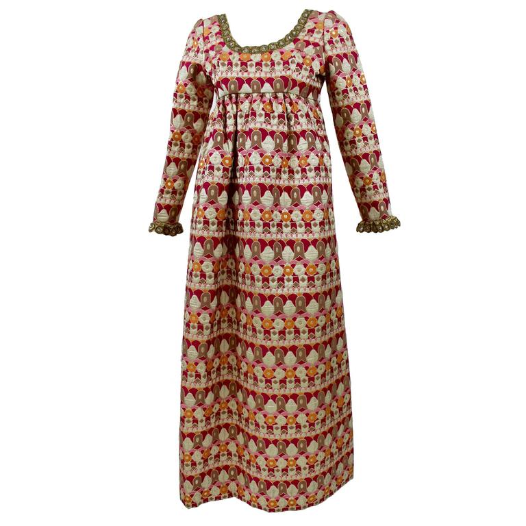A 1960s Nan Duskin Couture Metallic Brocade Empire Waist Dress