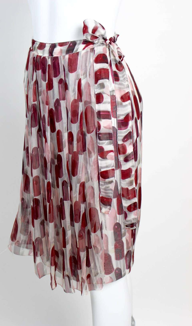 Prada Lipstick Print Silk Wrap Skirt Spring 2000 Runway