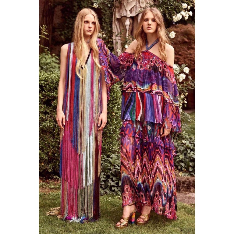 Roberto Cavalli Rainbow Fringe Maxi Dress, Resort 2017