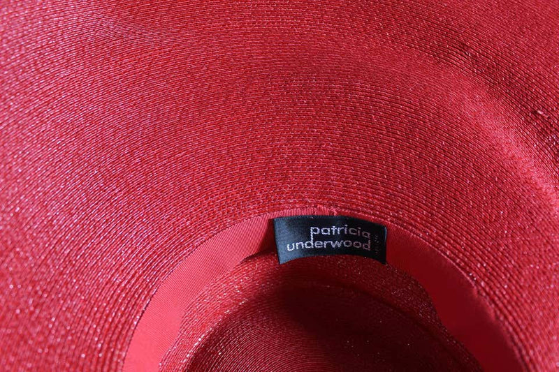 Fabulous Patricia Underwood Glossy Red Woven Huge Brim Cartwheel Sun Hat