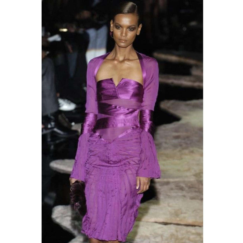 Gucci Tom Ford Purple Silk Dress Runway F/W 2004 Look #27 Basha Gold Gucci Tom Ford Purple Silk Dress Runway F/W 2004 Look #27 Basha Gold