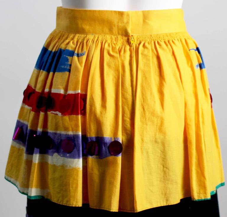 1980s Michaele Vollbrach Colorful Cotton Layered Gypsy Pheasant Skirt