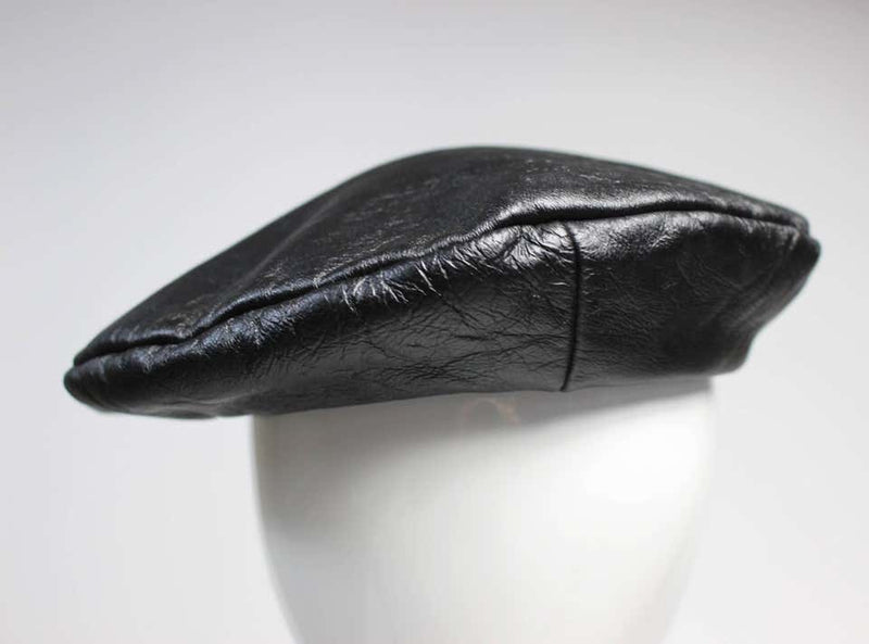 Vintage Yves Saint Laurent Black Leather Beret Hat