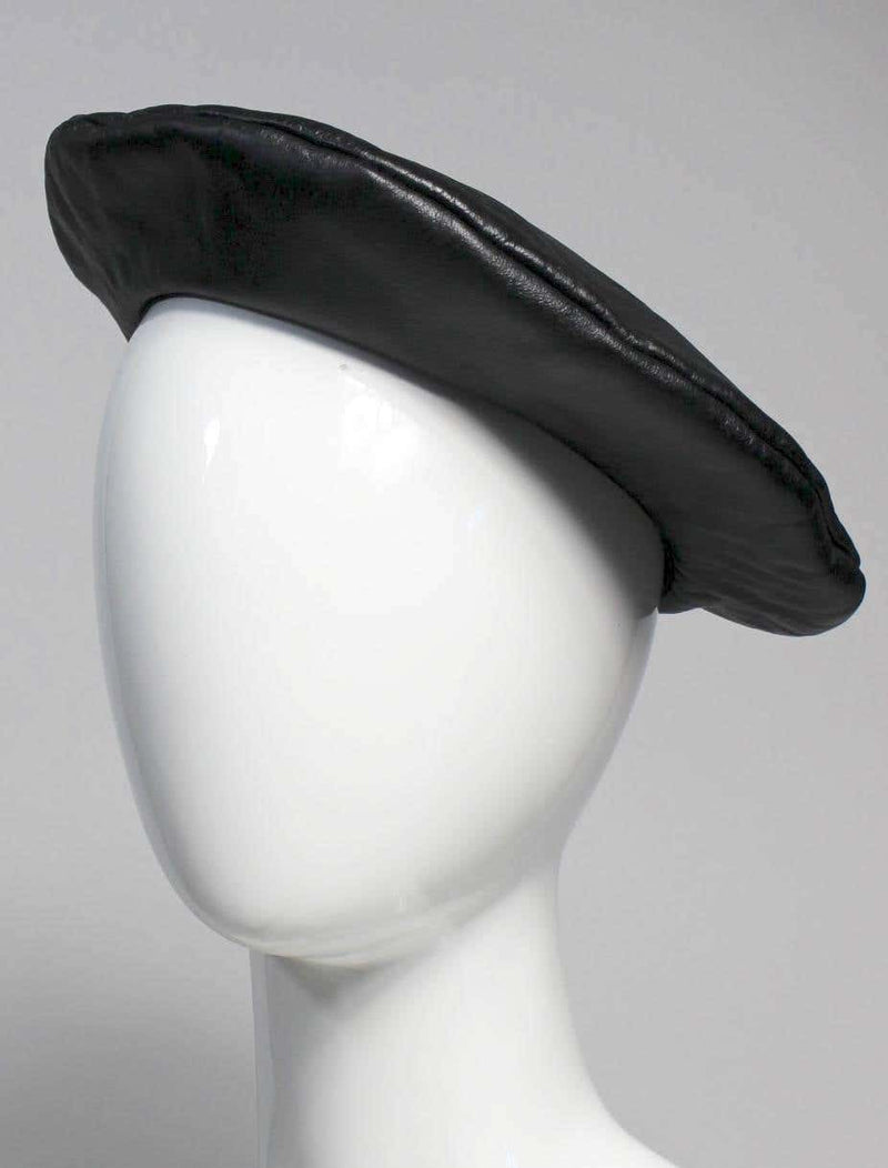 Vintage Yves Saint Laurent Black Leather Beret Hat