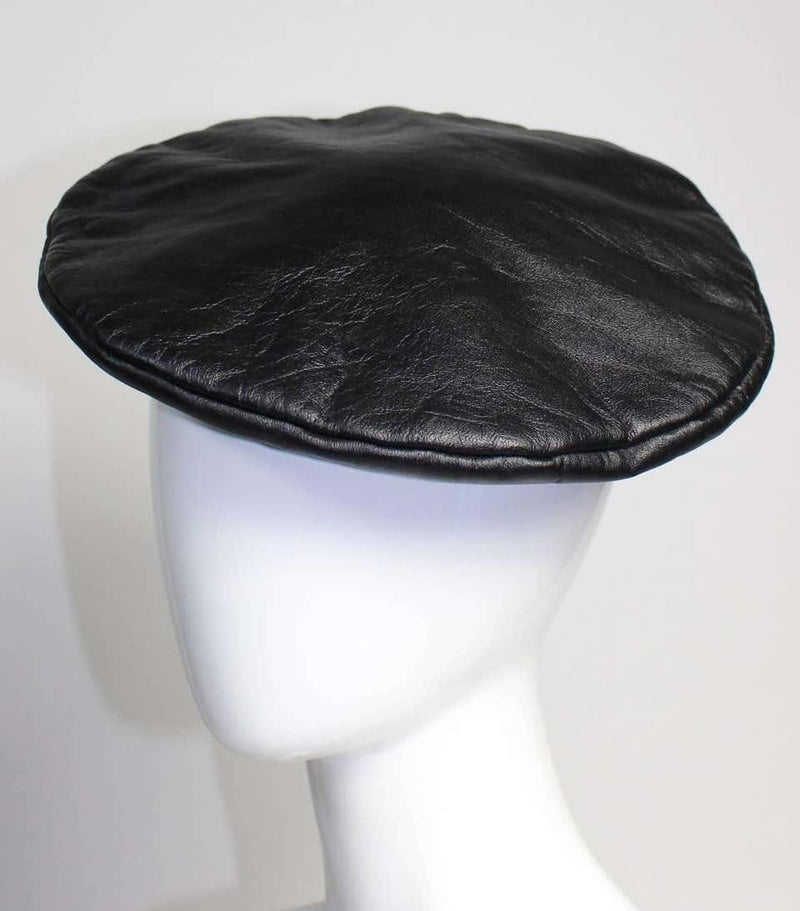 Vintage Yves Saint Laurent Black Leather Beret Hat