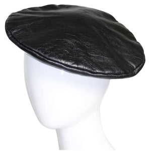 Vintage Yves Saint Laurent Black Leather Beret Hat
