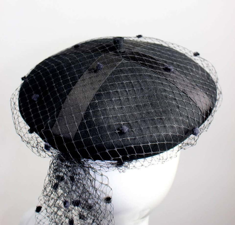 Rare Chanel Vintage Black Wool Beret Wedding Evening Veil Hat Documented