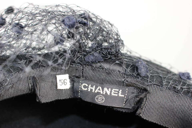 Rare Chanel Vintage Black Wool Beret Wedding Evening Veil Hat Documented