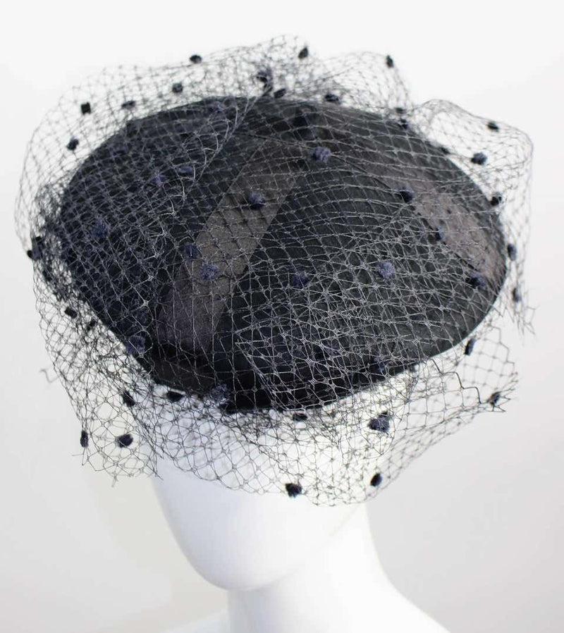 Rare Chanel Vintage Black Wool Beret Wedding Evening Veil Hat Documented