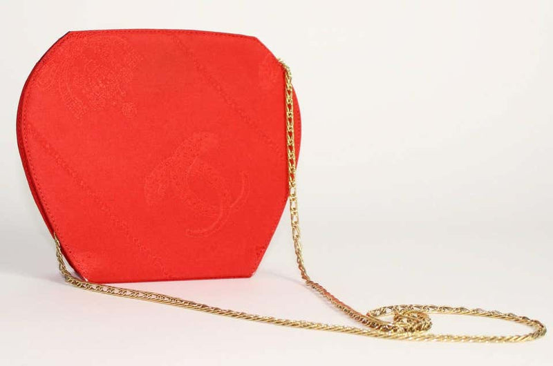 Les Must de Cartier Red Silk Jewel Necklace Design Gold Chain Clutch bag