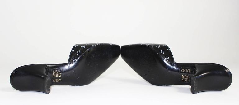 1990s Chanel Black and White Leather Logo Mules Heels Shoes