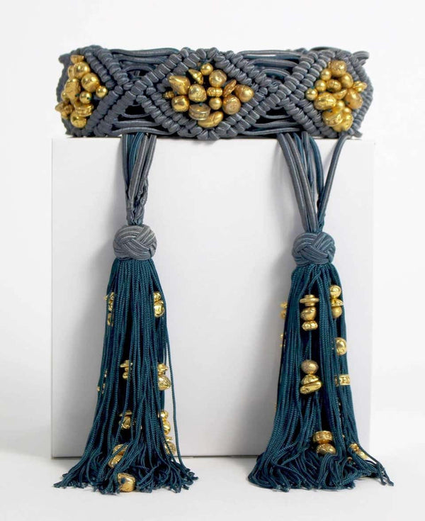 Vintage Yves Saint Laurent YSL Passementerie Gold Nugget Beads Tassel Belt