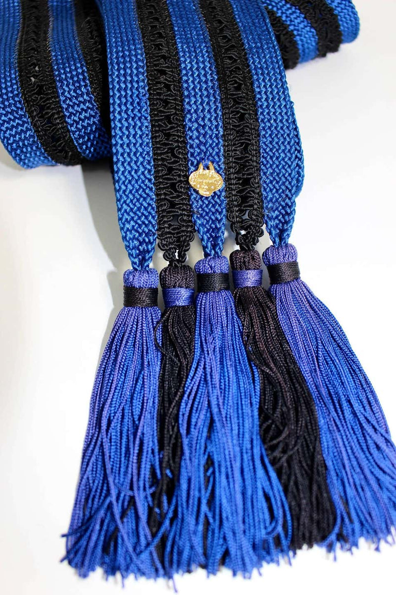 Vintage Yves Saint Laurent Passementerie Saphire Blue and Black Tassel Belt