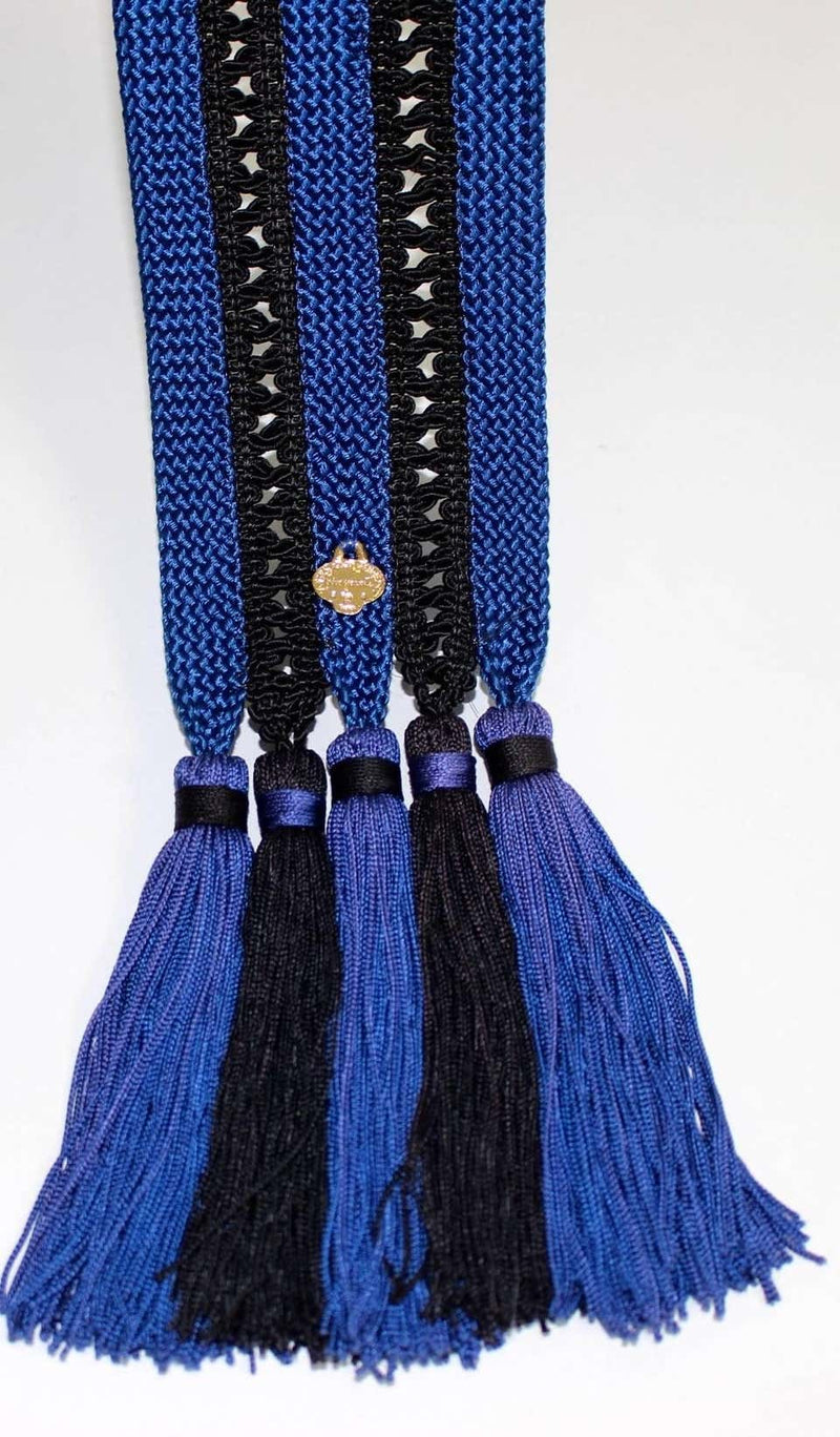 Vintage Yves Saint Laurent Passementerie Saphire Blue and Black Tassel Belt