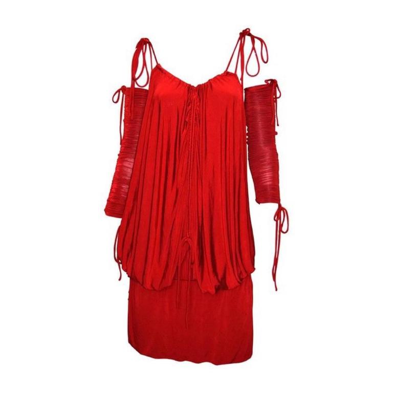 2003 S/S Dolce & Gabbana Runway Ad Campaign Red Mini Dress Ruched Arm Bands 2003 S/S Dolce & Gabbana Runway Ad Campaign Red Mini Dress Ruched Arm Bands