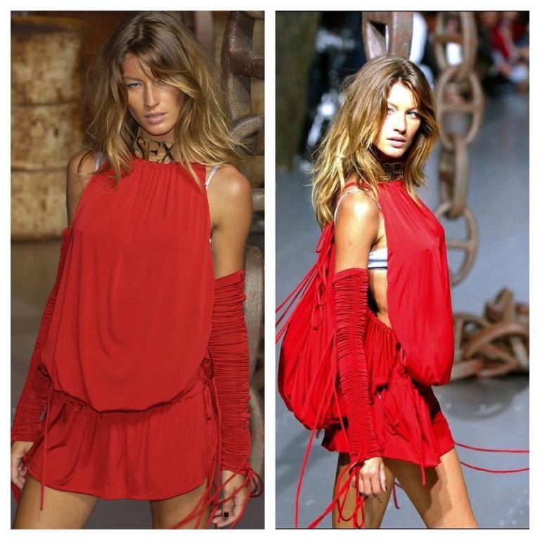 2003 S/S Dolce & Gabbana Runway Ad Campaign Red Mini Dress Ruched Arm Bands