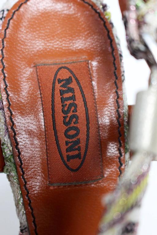 Missoni Zig Zag Metallic Tapestry Leather Platform Heel Shoes, Size 38.5 / 8.5