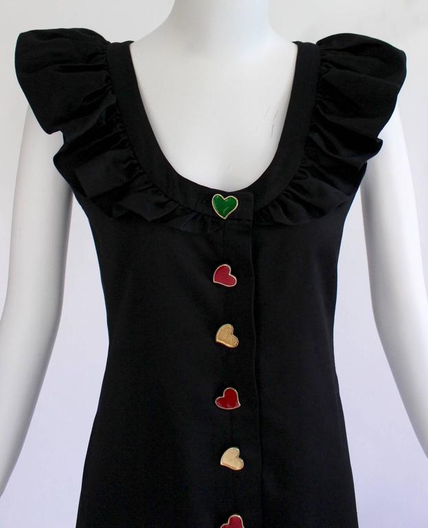Vintage Yves Saint Laurent Heart Buttons Ruffled Collar Sleeveless Shift Dress