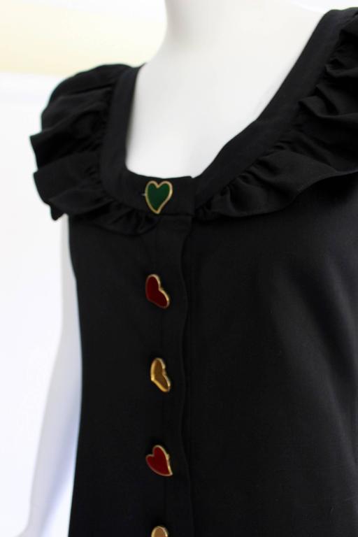 Vintage Yves Saint Laurent Heart Buttons Ruffled Collar Sleeveless Shift Dress
