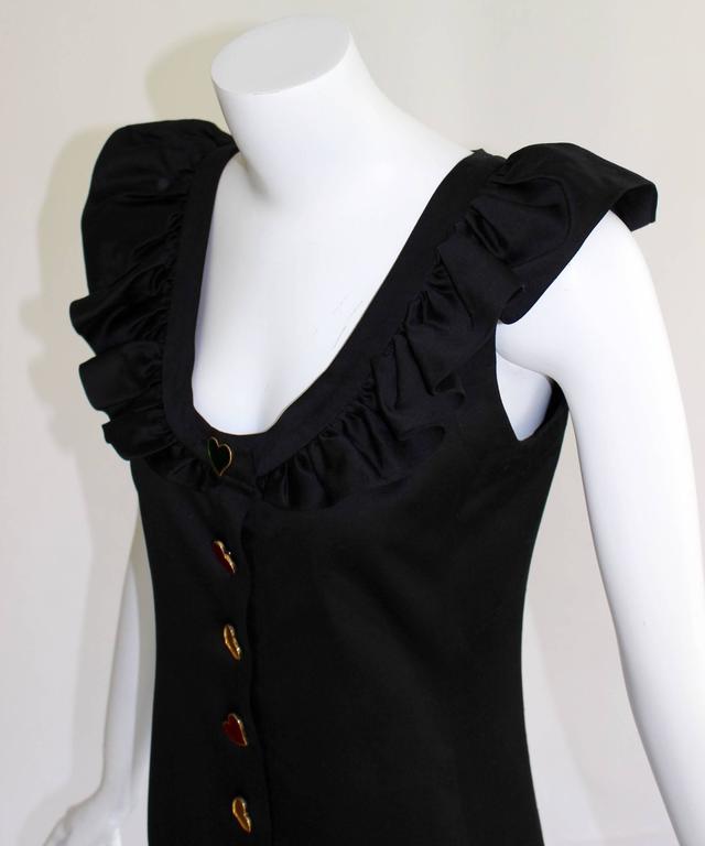 Vintage Yves Saint Laurent Heart Buttons Ruffled Collar Sleeveless Shift Dress