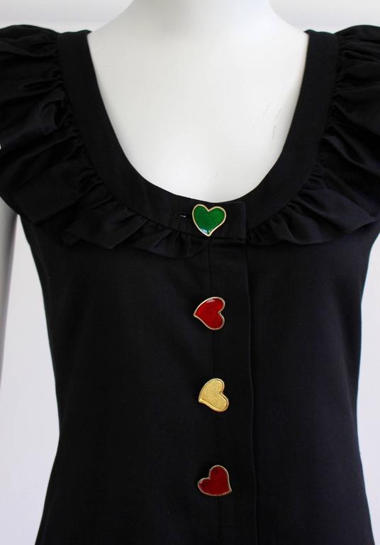 Vintage Yves Saint Laurent Heart Buttons Ruffled Collar Sleeveless Shift Dress
