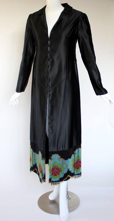 Custom Couture Black Silk Evening Dress Coat with Antique French Beaded Trim