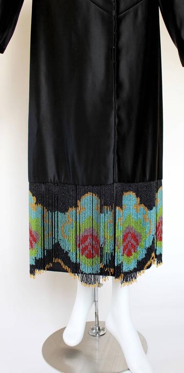 Custom Couture Black Silk Evening Dress Coat with Antique French Beaded Trim