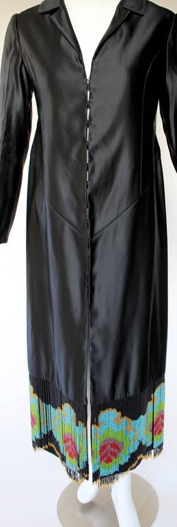 Custom Couture Black Silk Evening Dress Coat with Antique French Beaded Trim