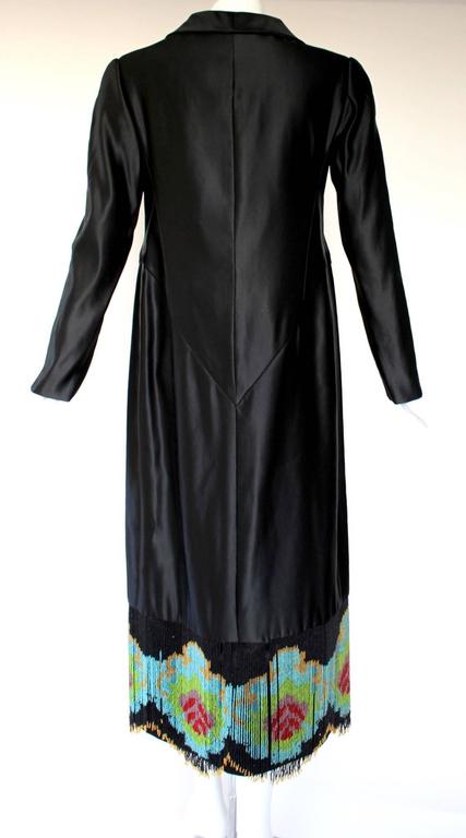 Custom Couture Black Silk Evening Dress Coat with Antique French Beaded Trim
