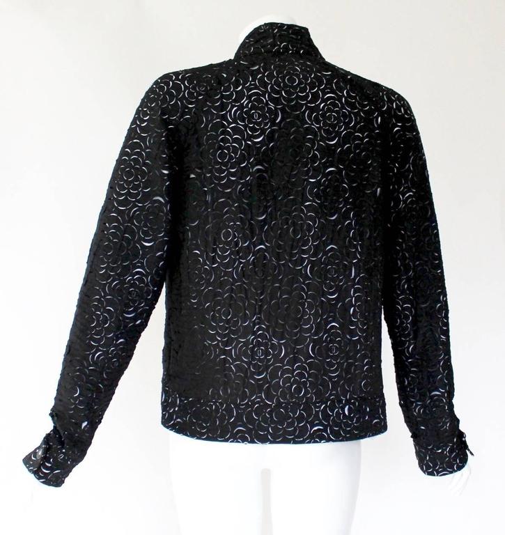 Chanel Laser Cut Camellia Flower Black and White Bomber Jacket