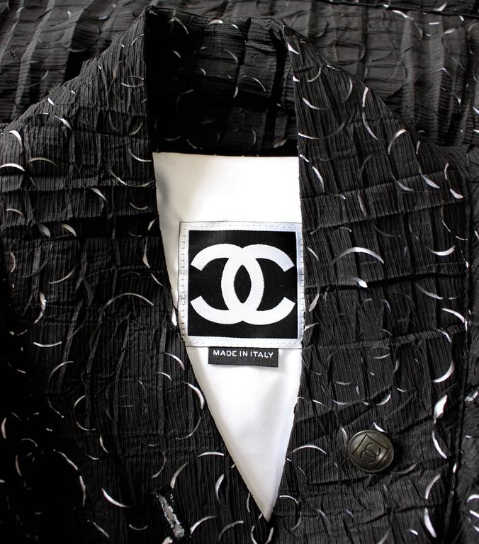 Chanel Laser Cut Camellia Flower Black and White Bomber Jacket