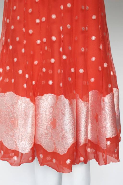 Nina Ricci Tangerine and White Floral Embroidery Silk Skirt