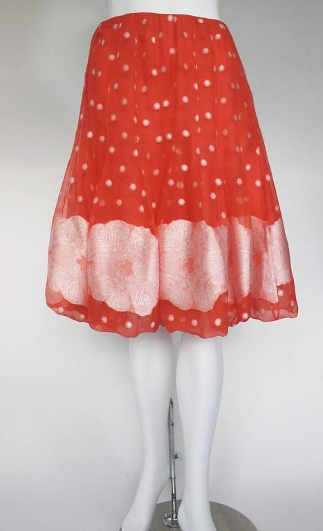 Nina Ricci Tangerine and White Floral Embroidery Silk Skirt