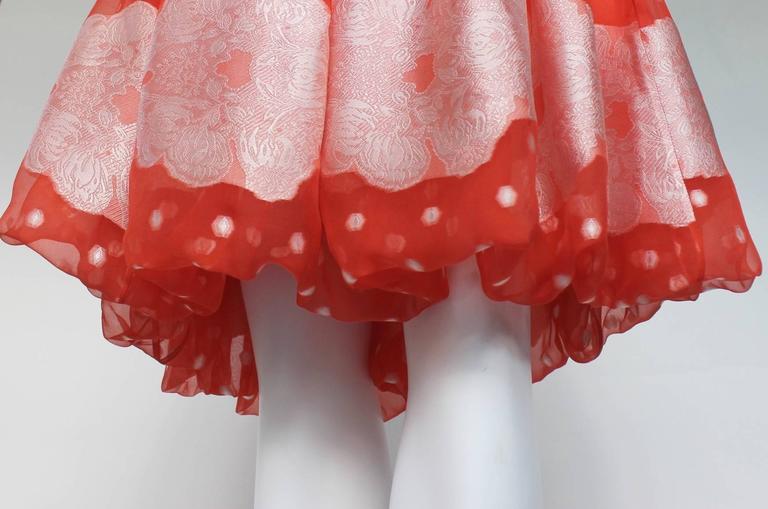 Nina Ricci Tangerine and White Floral Embroidery Silk Skirt