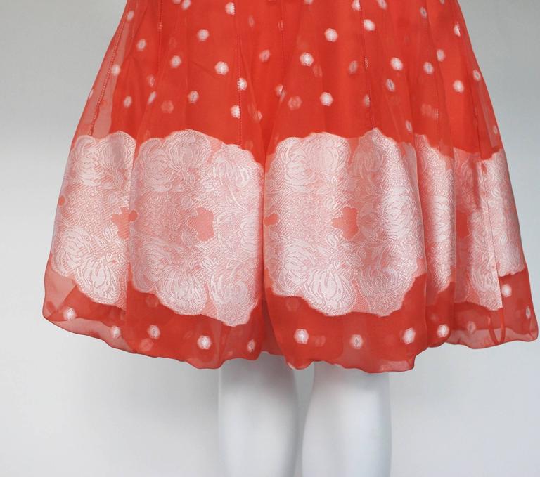 Nina Ricci Tangerine and White Floral Embroidery Silk Skirt