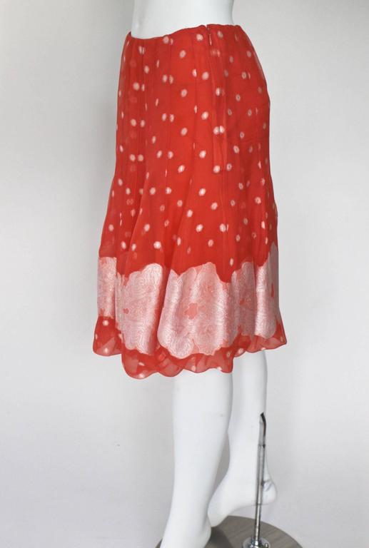 Nina Ricci Tangerine and White Floral Embroidery Silk Skirt