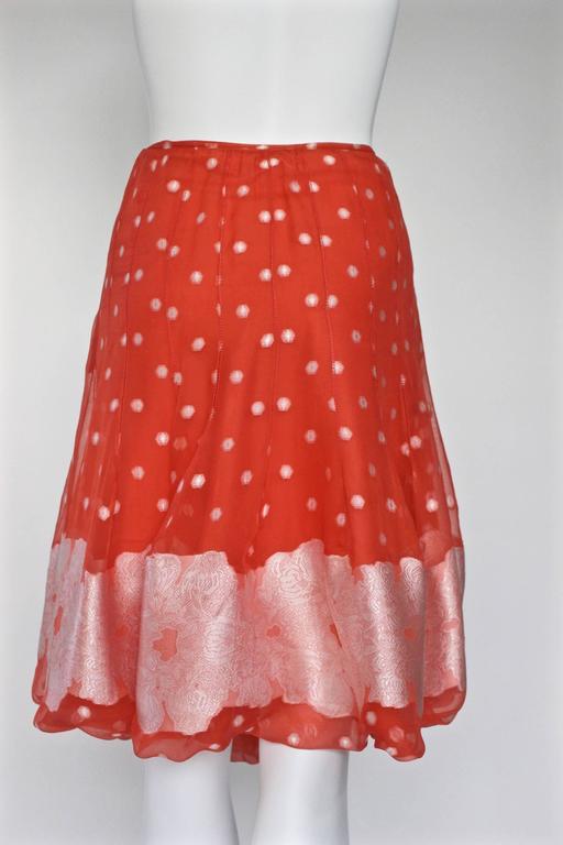 Nina Ricci Tangerine and White Floral Embroidery Silk Skirt