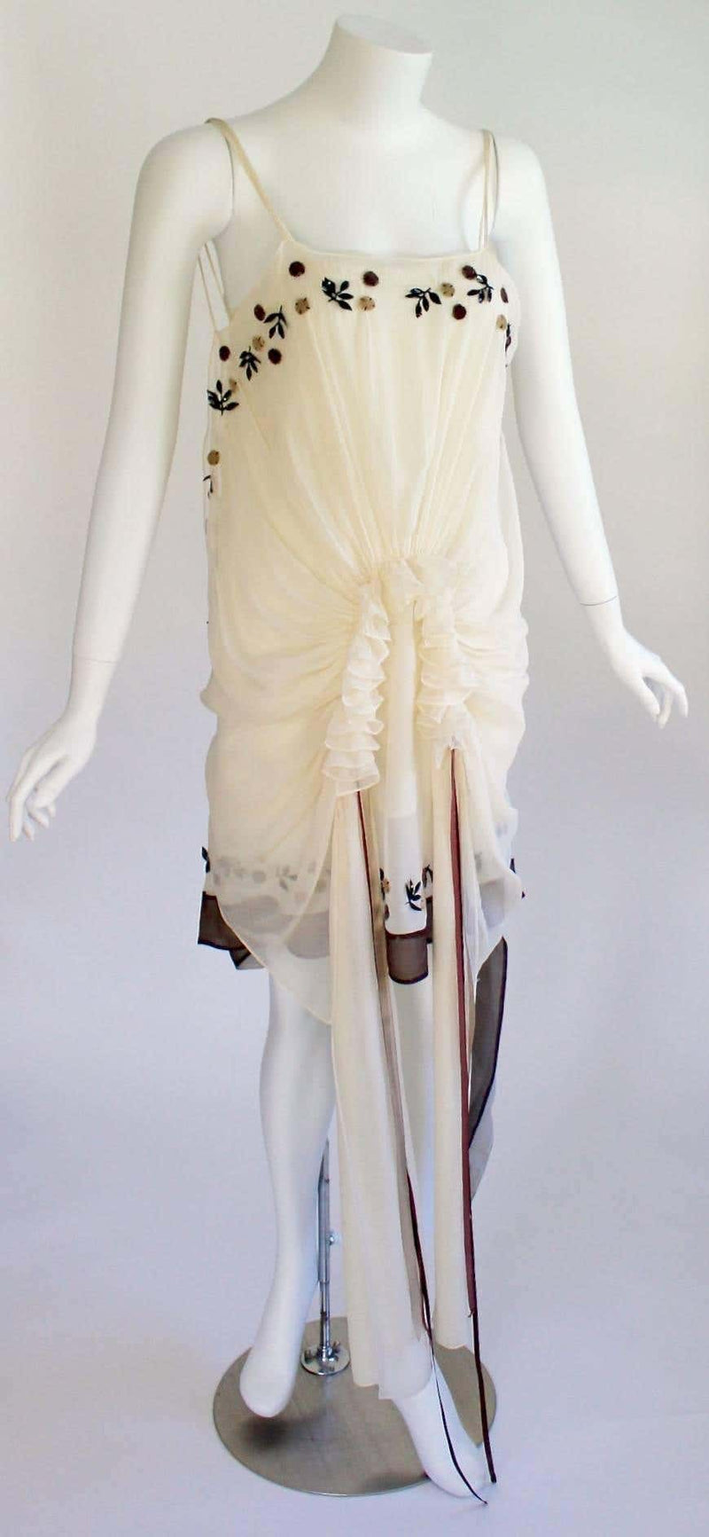 Marni Limited Edition Ivory Silk Floral Applique Ribbon Trim Dress
