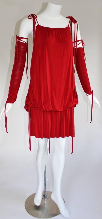 2003 S/S Dolce & Gabbana Runway Ad Campaign Red Mini Dress Ruched Arm Bands