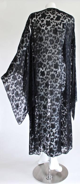 Nina Ricci Couture Black Floral Devoré Silk Kimono Sleeve Caftan Dress