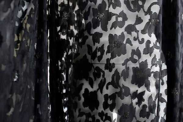 Nina Ricci Couture Black Floral Devoré Silk Kimono Sleeve Caftan Dress