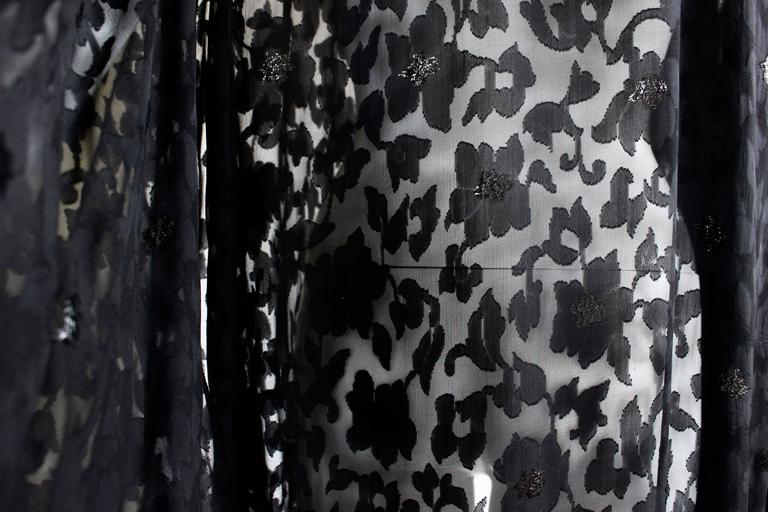 Nina Ricci Couture Black Floral Devoré Silk Kimono Sleeve Caftan Dress