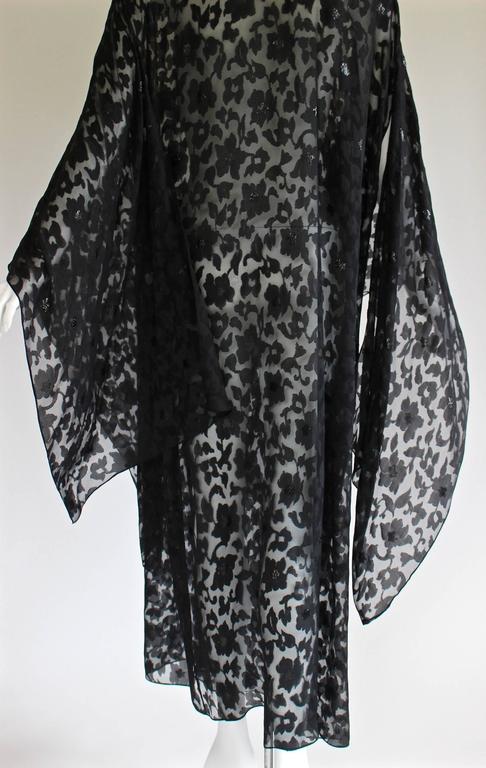 Nina Ricci Couture Black Floral Devoré Silk Kimono Sleeve Caftan Dress