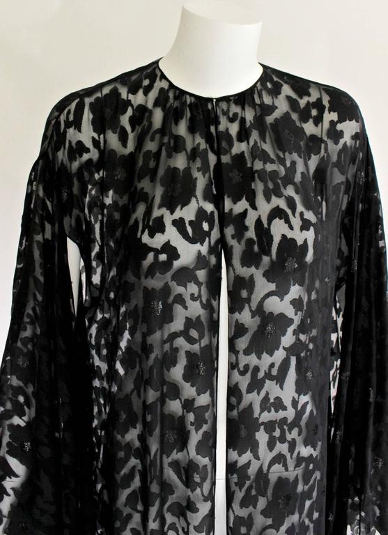 Nina Ricci Couture Black Floral Devoré Silk Kimono Sleeve Caftan Dress