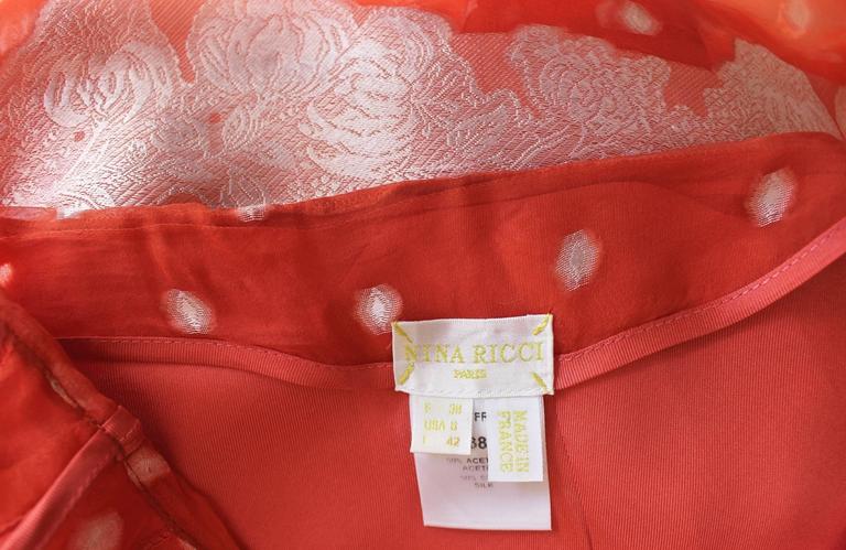 Nina Ricci Tangerine and White Floral Embroidery Silk Skirt